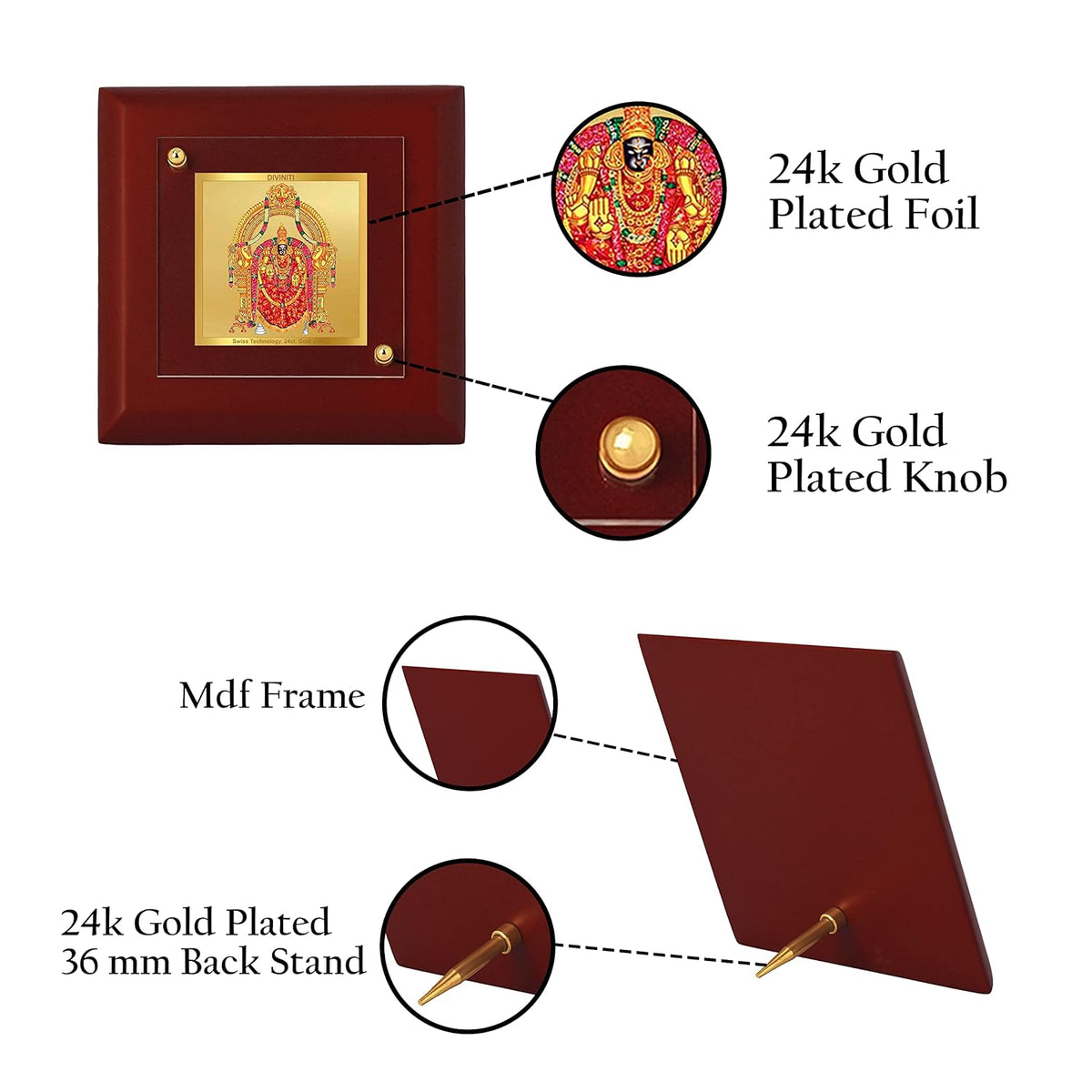 DIVINITI Maa Padmavati 24K Gold Plated MDF Photo Frame|Premium Religious Table Top Frame for Home, Office & Prayer Room|Luxury Spiritual Gift Item for Housewarming, Festive Gifting|10 x 10 CM
