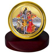 DIVINITI 24K Gold Plated Religious Car Dashboard Frame | Premium God Idol Frame for Car, Home Mandir & Office Table | Spiritual Gift, Decorative Showpiece | Shiv Parivar