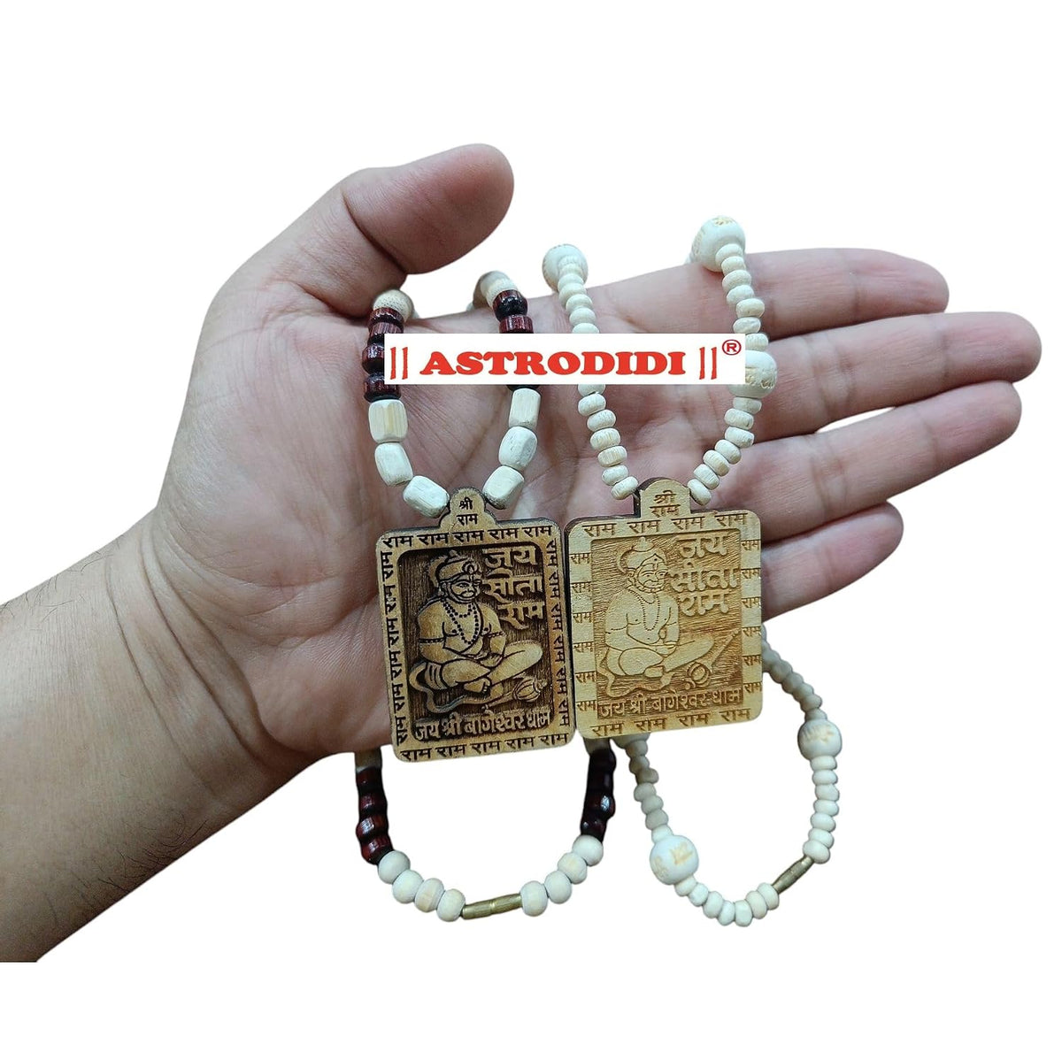 ASTRODIDI Jai Shri Bageshwar Dham Tulsi Mala with Hanuman Ji Jay Sita Ram Locket | Hare Rama Hare Krishna Round Beads Original Tulasi Kanthi Mala for Man and Women (2 PCS COMBO)