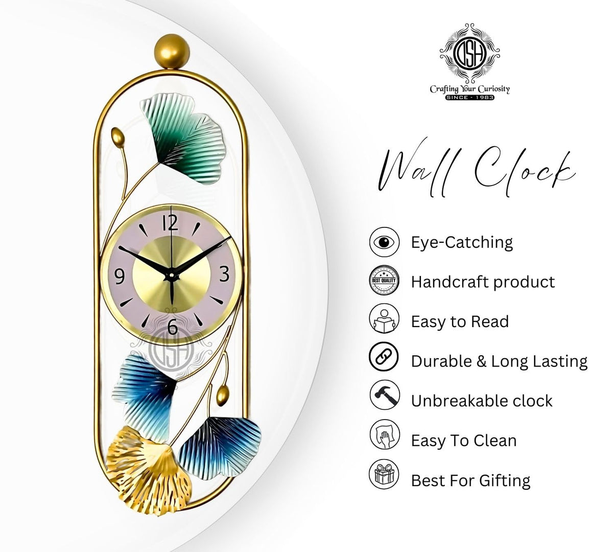 DSH Metal Hanging Handmade Wall Clock Multicolor Ticking Sound (26 X 10 Inch) for Bedroom Drawing Room Hall Dining Room Metal Wall Hanging (Clock Oval)