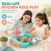 Toy Imagine 2-in-1 Electric Dinosaur Kitchen Sink Play Set for Kids, Recycling Running Water Faucet with Fishing Game, Pretend Dishwashing Toy with Utensils & Accessories for Boys & Girls Ages 3+