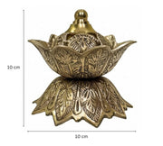 DSH Flower Design Dhoop Dani Brass Dhuna Loban Burner Round Dhooni Home Office Table-Top Incense Holder for Loban.