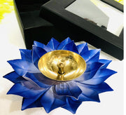 DSH Brass Lotus/Kamal Design Diya Deepak | Akhand Jyot | Arti Poojan Temple Home Decor (Blue)