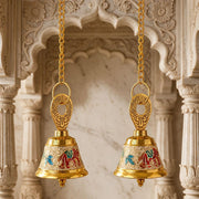 DSH Pure Brass Hanging Bell with Chain for Temple Mandir Door Home Decorative Ringing Bell (White, 2)