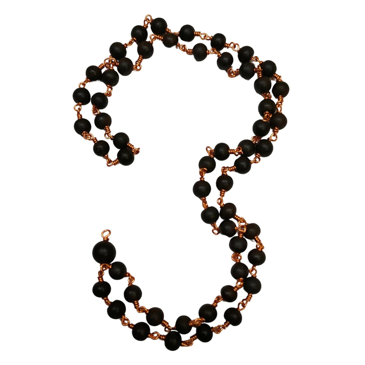 Aalayam Selveer Karungali Malai Copper Original 6mm, Natural Black Ebony Wood, 6mm Bead Size, 54 Beads, Black Color, 1 No