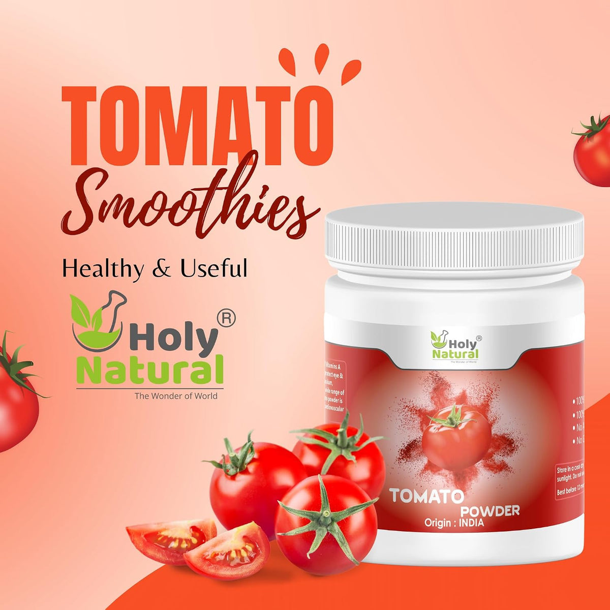 Holy Natural Tomato Powder - 500g | Rich in Vitamin A & C | Spray-Dried | Flavorful for Soups, Juices, Sauces, Ketchup & Seasoning