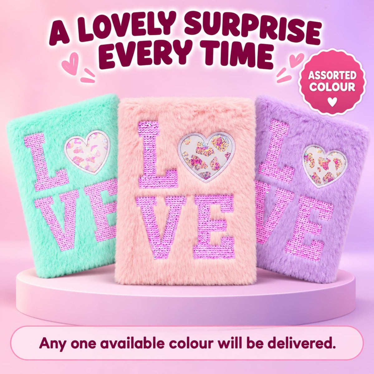Toy Imagine Plush Notebook Diary Journal for Writing, Drawing & Notes Soft Fur Cover A5 Diary with Sequin Cute Aesthetic Love Design Personal Journal Gift for Girls & Women (Assorted)