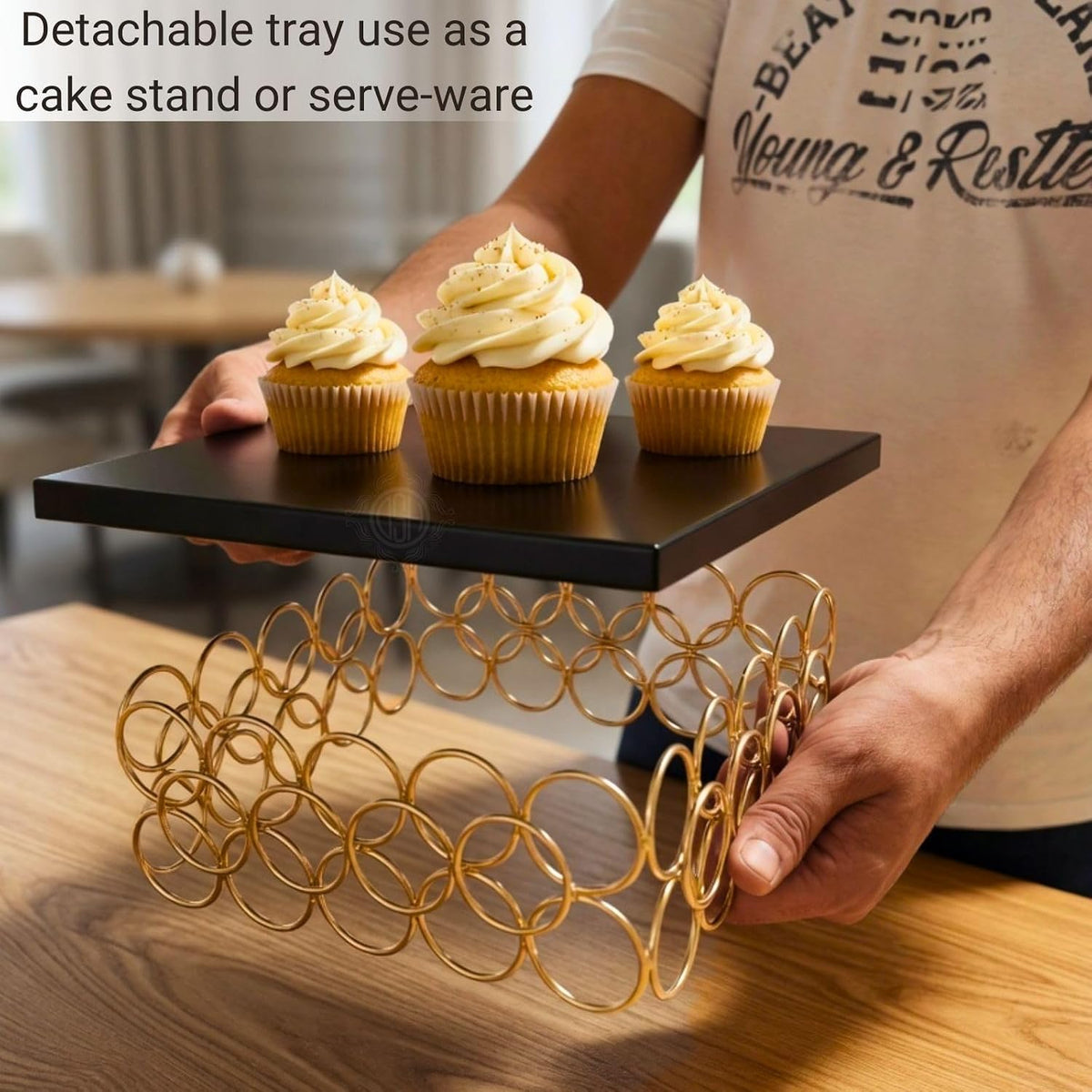DSH Metal Cake Stand Square Cake Cutting Display Stand Multipurpose for Birthday and Wedding Party Suitable for 1 Pound Cake Small Black