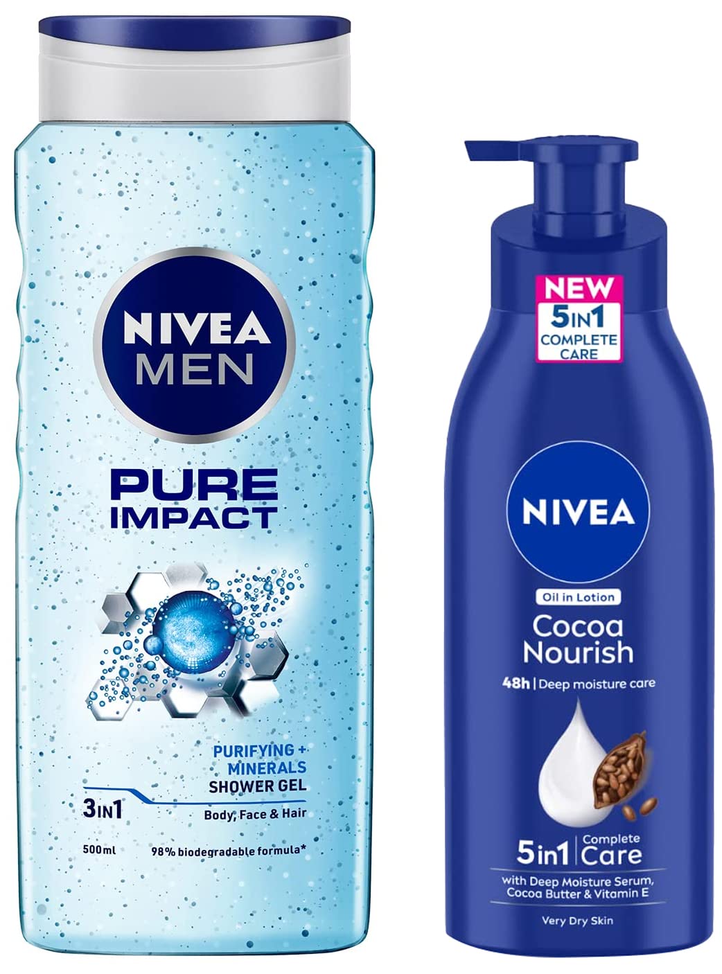 NIVEA Men Body Wash, 500 ml & NIVEA Body Lotion for Very Dry Skin, Cocoa Nourish, with Coconut Oil & Cocoa Butter, 400 ml