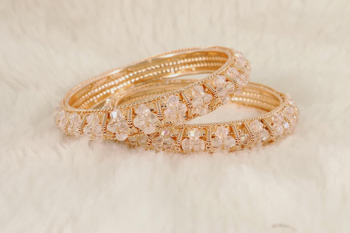 NMII Gold Plated Pearls Kada Bangles Set For Women & Girls | Traditional Designer Bangles | Wedding, Party, Function, Festival, Occasion Fashion Jewellery | Women's Bangles- Set of 2