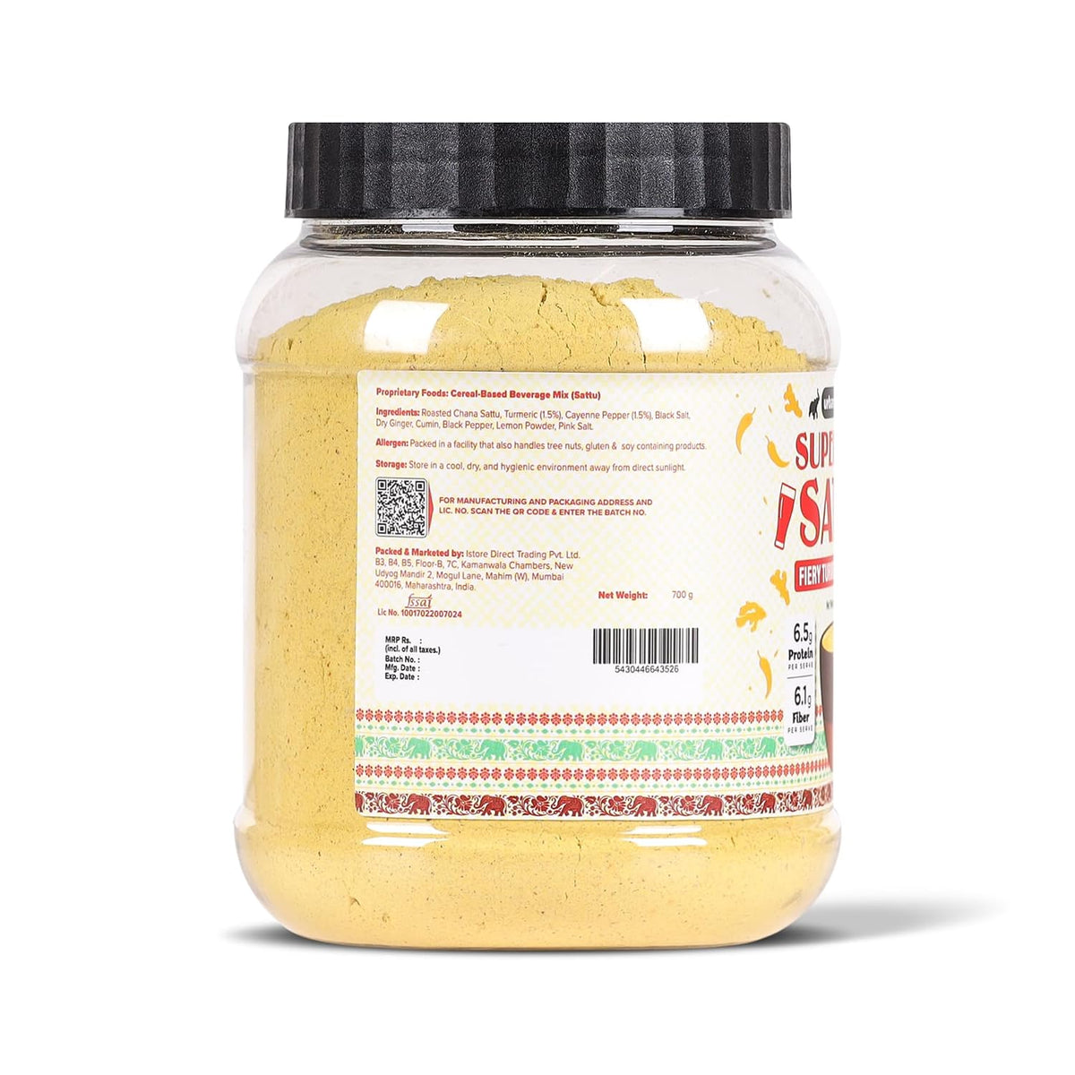 Urban Platter Turmeric Cayenne Superfood Sattu, 700g (High Protein & Fibre, Natural Coolant, Mid-Meal Drink, Traditional Plant Protein)