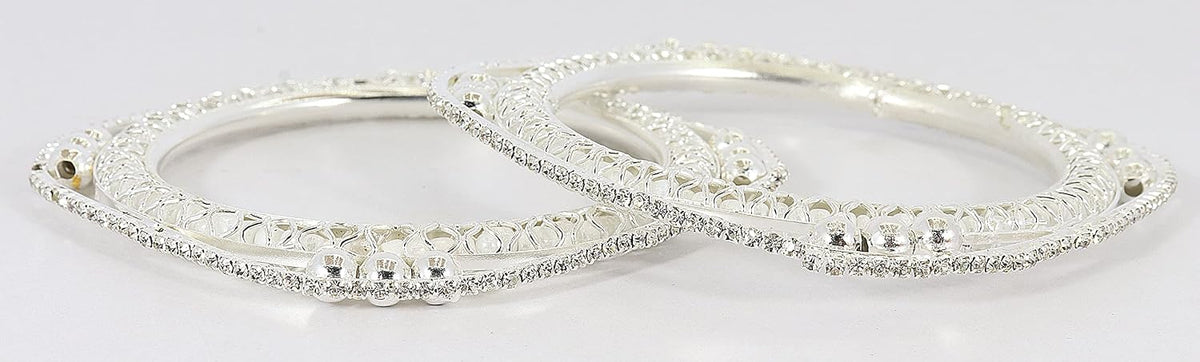 NMII Traditional Golden Metal with Zircon Stone & Pearls Moti Beads Work Kada Bangles Set For Women & Girls | Designer Women's Bangles Latest | Metal Bangles | Bridal Wedding Bangles-Set of 4
