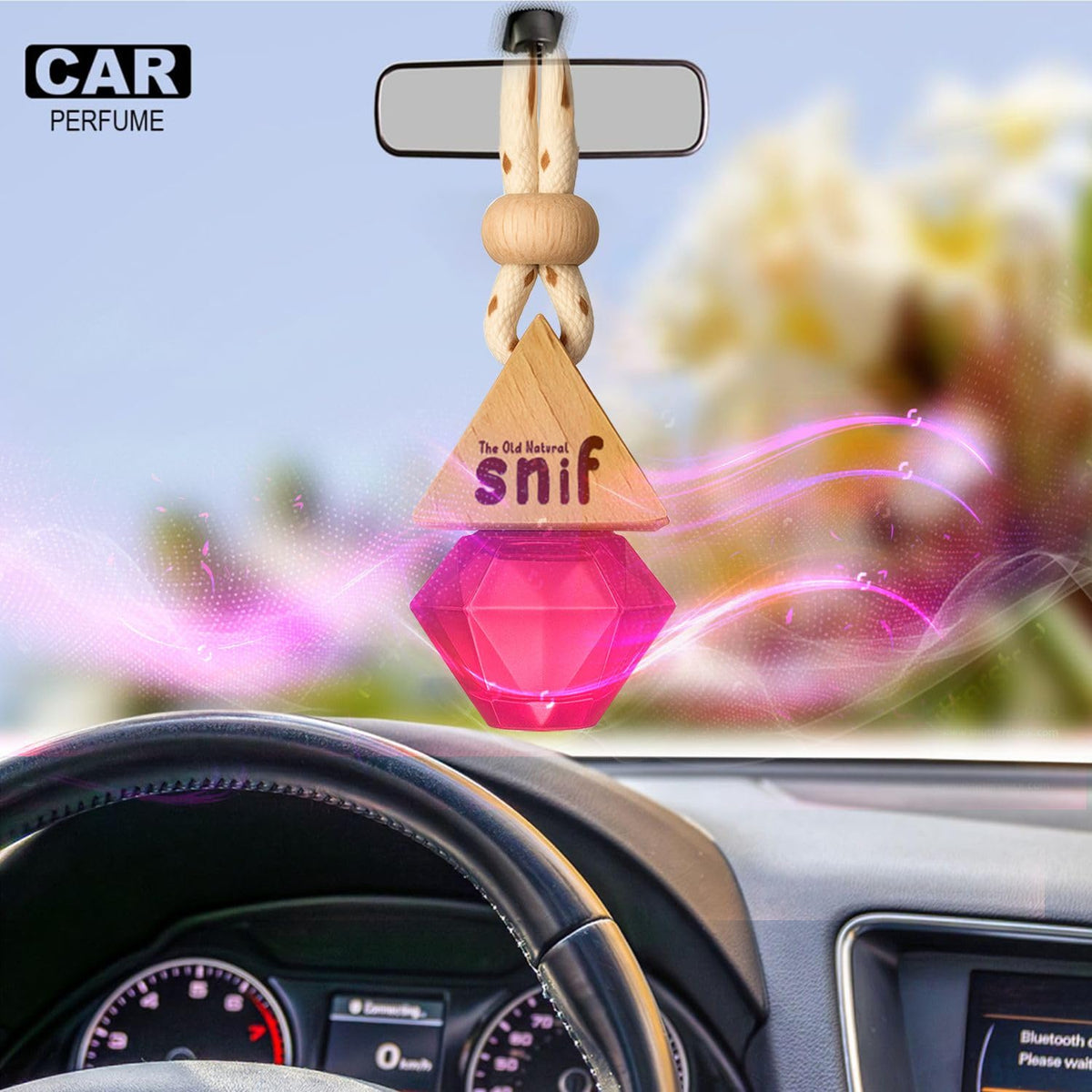 The Old Natural Snif Diamond Hanging oil Car Perfume | Car Air Freshener with Refill Pack (Romantic Rose 10ml + 15ml Refill Pack)