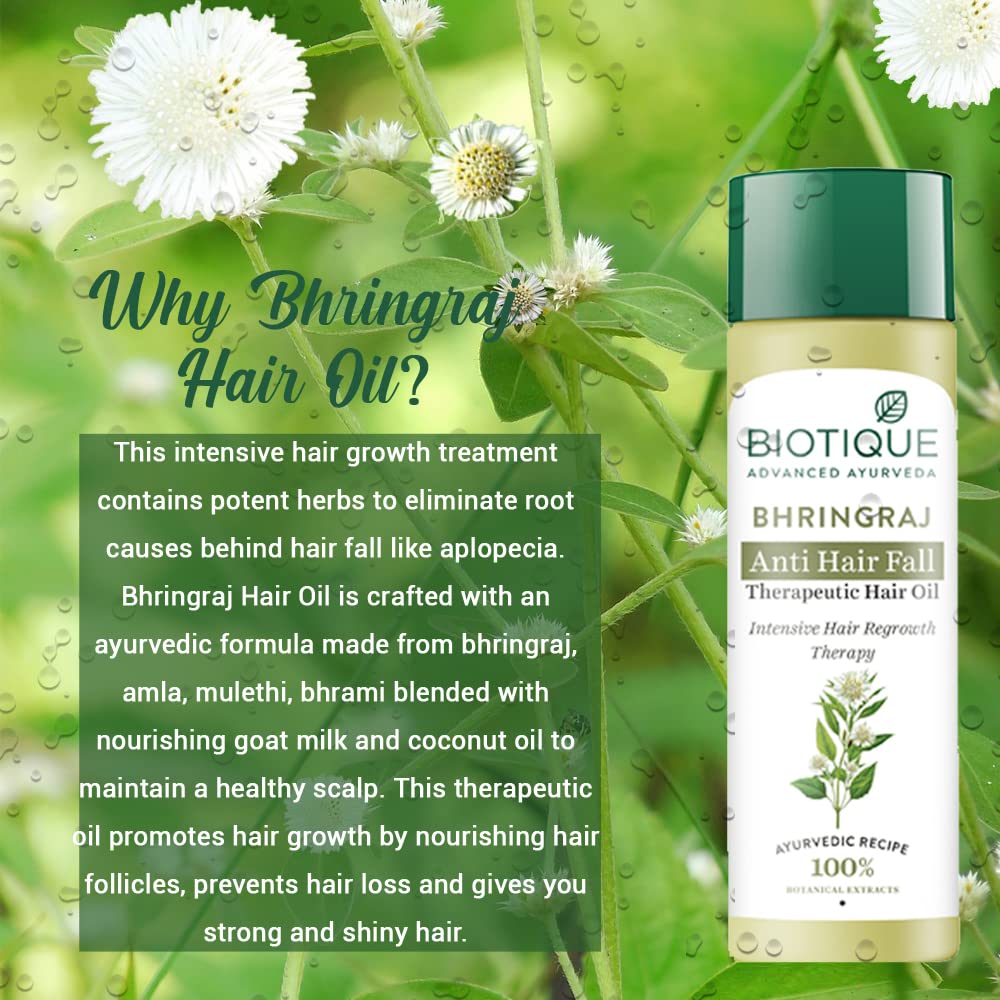 Biotique Bio Bhringraj Therapeutic Hair Oil for Falling Hair | Intensive Regrowth Treatment | Nourishing Follicles| Strong and Shiny | For All Skin Types| 200m