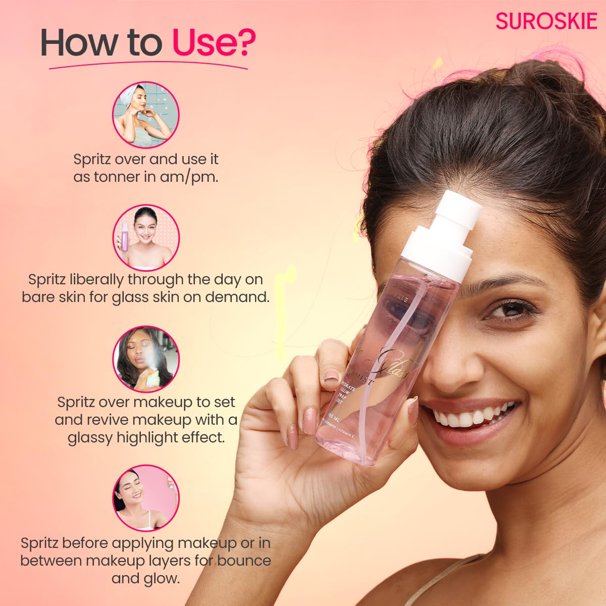 Suroskie Glass Glow Duo Combo (Pack of 2) | Rosanna Rose Instant Glow Face Mask (50ml) & Rose Glass Skin Mist (100ml) | for Glowing & Brighten Skin | Cleans Pores & Dark Spot | for Men & Women