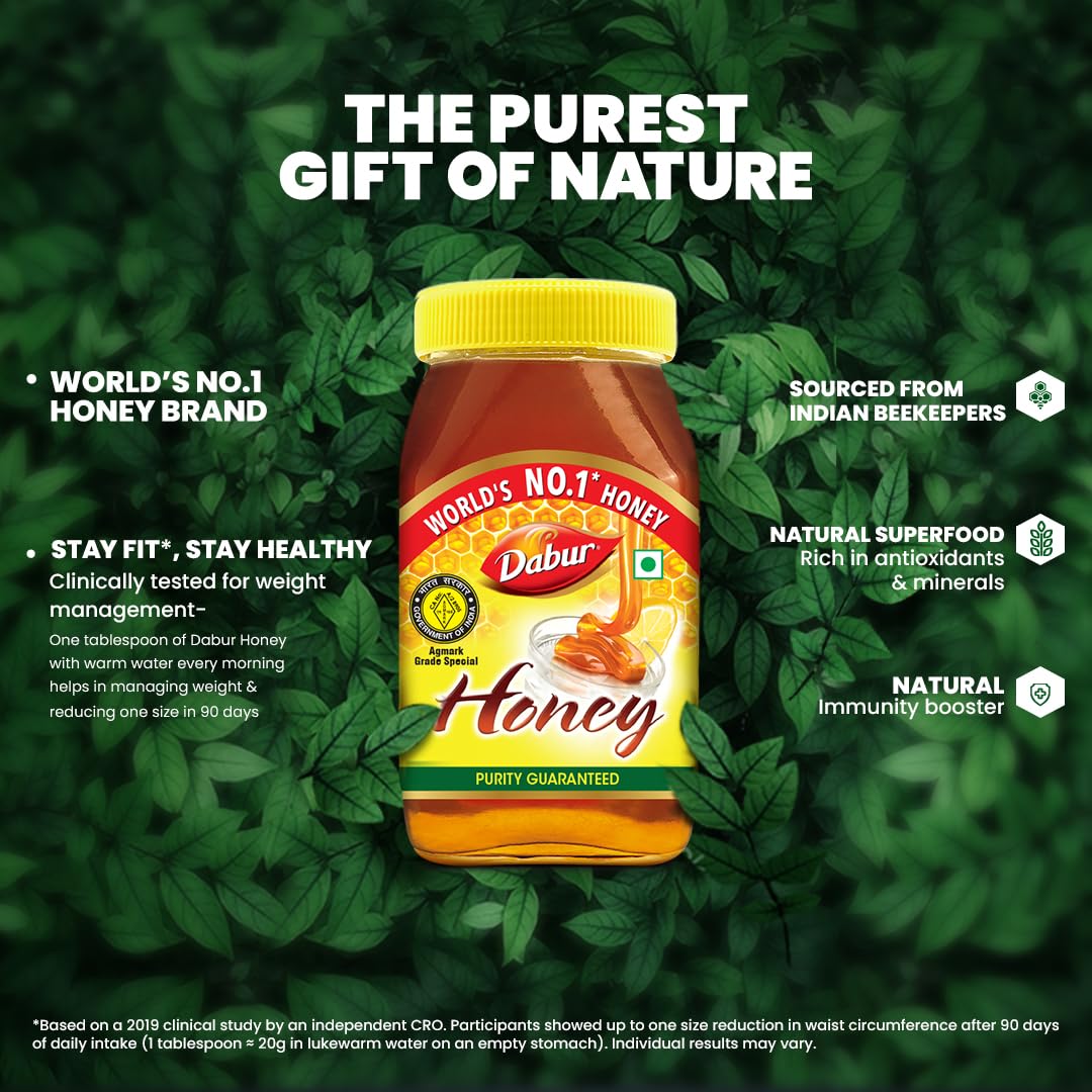 Dabur Honey - 1kg | Pure | World's No.1 Honey Brand with No Sugar Adulteration | For Fitness & Health | Natural Immunity Booster | Rich in Antioxidants & Minerals