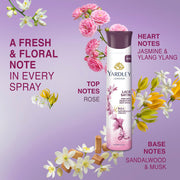 Yardley London Lace Satin Perfumed Deodorant Body Spray| Fresh Floral Scent| 90% Naturally Derived| Deo Spray| Body Deodorant for Women| 150ml