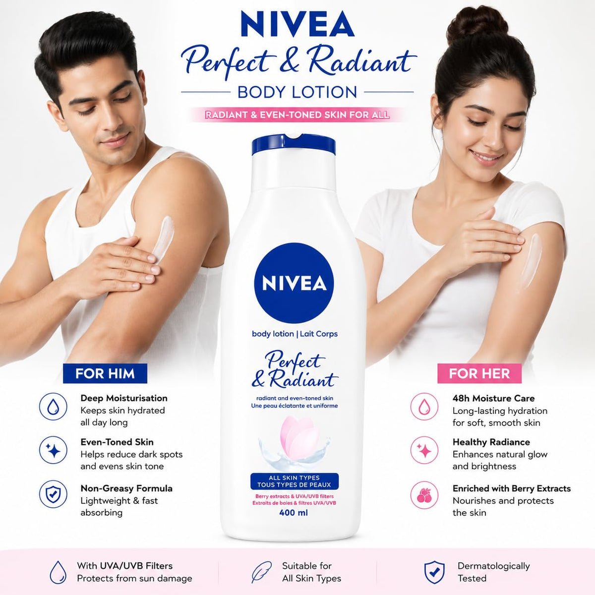 NIVEA Perfect & Radiant Body Lotion 400ml | Daily Moisturizer for Even Skin Tone & Natural Radiance | With Licorice & Berry Extracts
