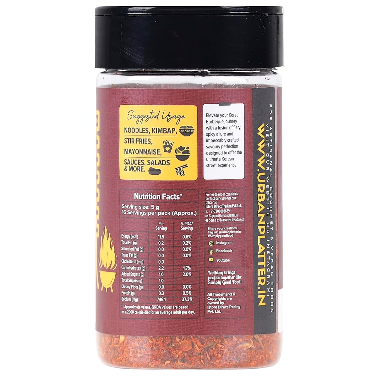 Urban Platter Korean BBQ Chilli Seasoning, 80g (Plant-Based | Bold BBQ-Style Grilling | Signature Korean-Style Flavour)
