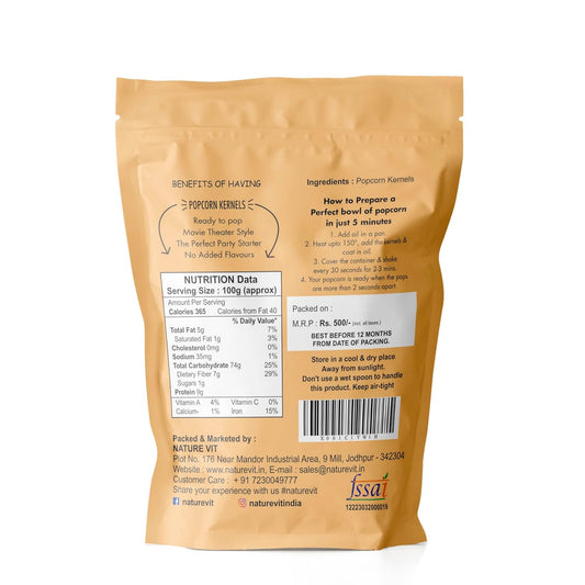 NatureVit Popcorn Kernels 1 Kg | Butterfly Popcorn Seeds for Home Use | Enjoy Theatre-Style Popcorn at Home | Natural, Non-GMO, Big Puff Corn