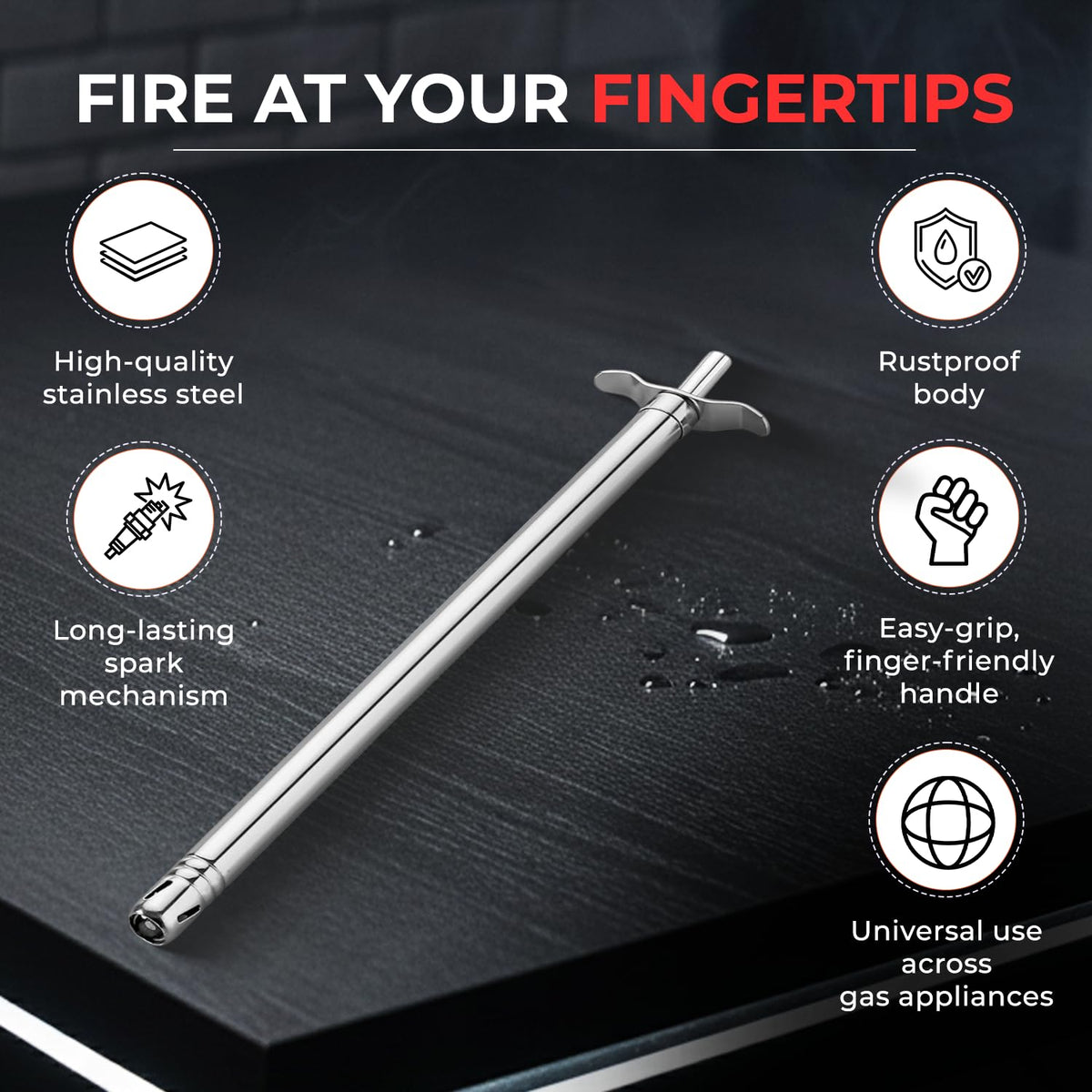 E-COSMOS® Gas Lighter for Kitchen Gas Stove 1 Feet Long Stainless Steel