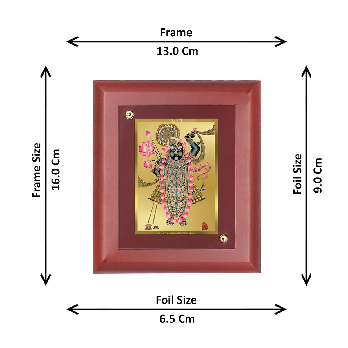 DIVINITI 24K Gold Plated Shri Shrinath Ji Photo Frame | Premium Religious Gift & Spiritual Home Decor | MDF Gold Foil Frame for Pooja Room, Mandir, Wall & Gifting | 16 x 13.5 CM