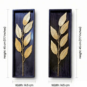 DSH Leaf Wall Art Panels Modern Rustic Home Décor Wall Hanging Sculpture for Living Room, Bedroom & Office (45X15 CM) Decoration Item (Titan Leaf, 2 Frames)