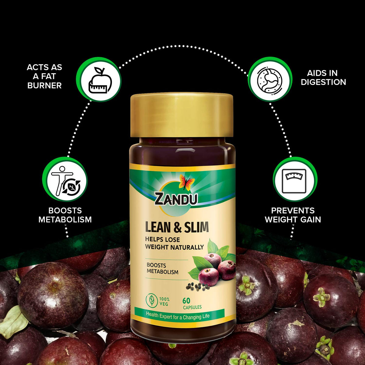 Zandu Lean & Slim | Enriched With The Goodness Of 6 Herbs To Help You In Weight Loss Journey | Acts As A Metabolism Booster & Supports Weight Management, (60 Caps), Pack of 1