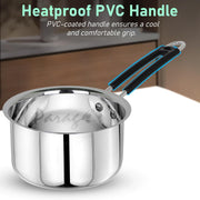 Parage 1 Pieces Stainless Steel Sauce Pan, Tea Pan, Milk Pan Heavy Gauge, 1 LTR with Heat-Resistant Wire Handle Induction & Gas Stove Friendly (Silver)