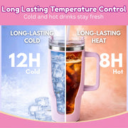 Toy Imagine Stainless Steel Insulated Tumbler with Handle, Lid & Straw | Hot & Cold Large Travel Mug Water Cup for Gym, Office & Outdoor Use | Leakproof | 1200 ml(Pink)