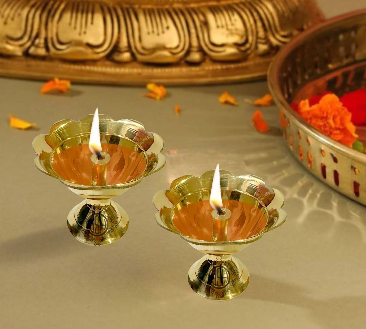 DSH Brass Diya for Pooja, Mandir, Diwali Festival Oil lamp Diya for Daily Pooja/Diwali Home Decoration and Gifting. (Small)