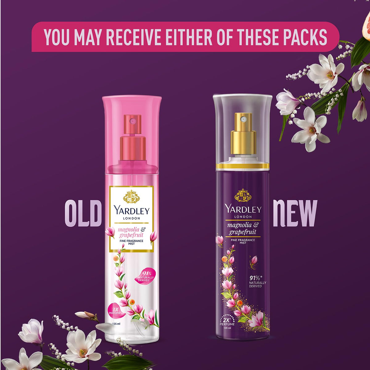 Yardley London Magnolia & Grapefruit Fine Fragrance Mist Spray| 2X Perfume Spray For Women| 91% Naturally Derived| 135ml
