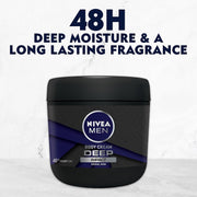 NIVEA MEN Deep Impact Body Cream with Black Carbon, 48H Intensive Moisture, Woody & Spicy Scent, for Normal Skin, 400 ml