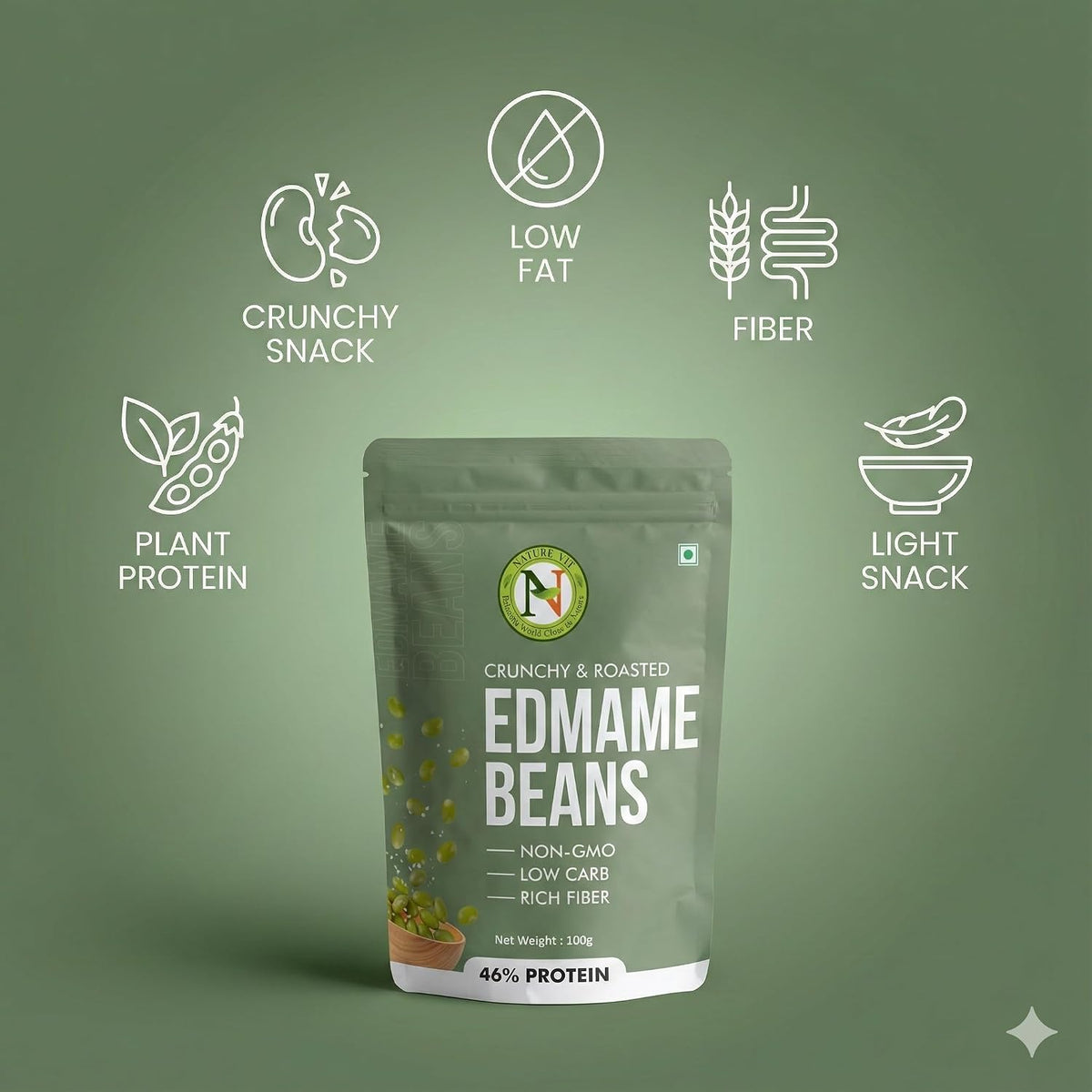 NatureVit Edamame Beans, 200g (100g x 2 Pcs.) | High Protein Snack | Roasted Soybean Snack | Healthy Vegan Superfood | Rich in Fiber & Nutrition