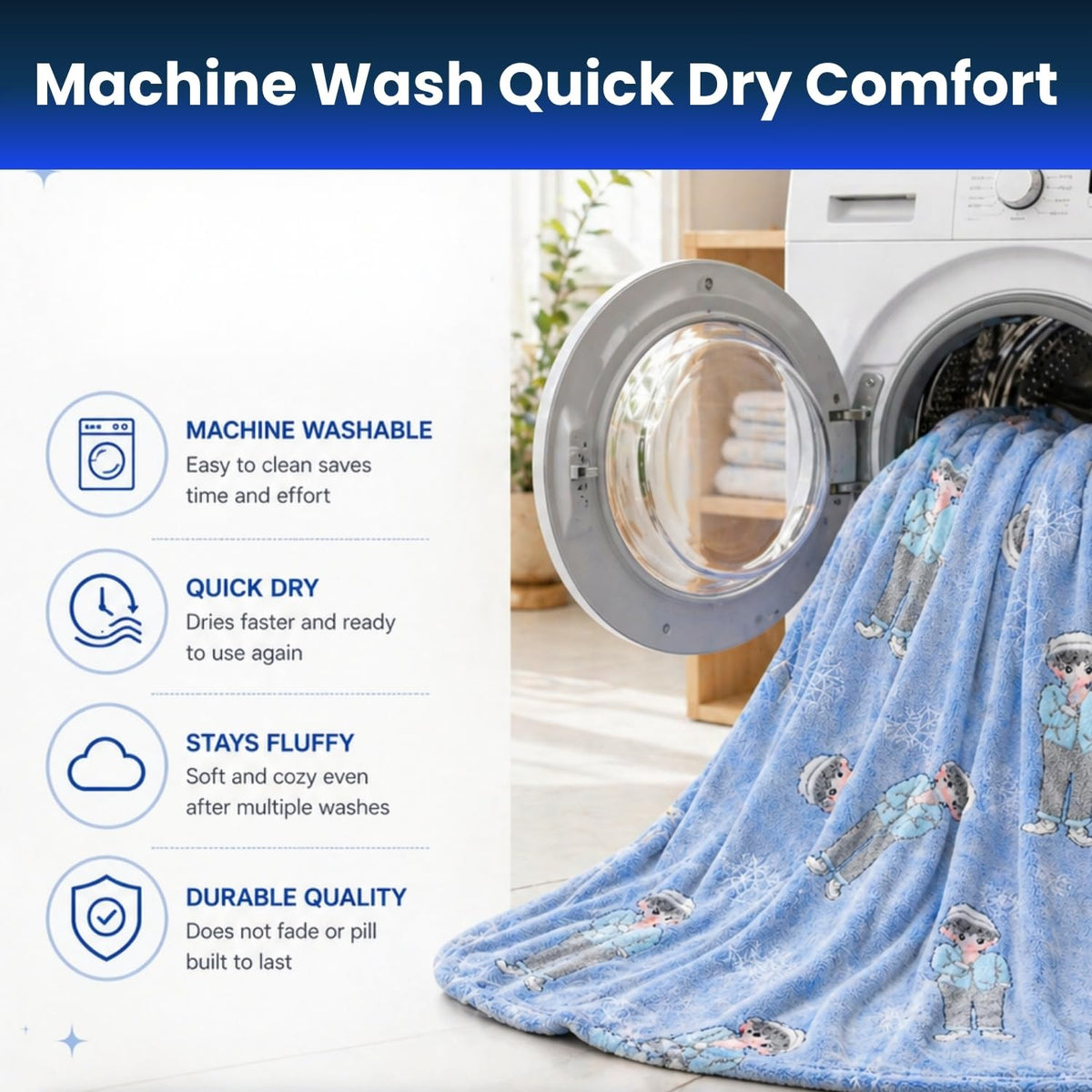 Toy Imagine Glow Blanket for Kids 3–10 Years 150 x 120 cm Glow in The Dark Blanket Soft Flannel Fleece Throw Soft Cozy Warm All Season Blankets for Boys and Girls Gift (Snow Boy Design Blue)