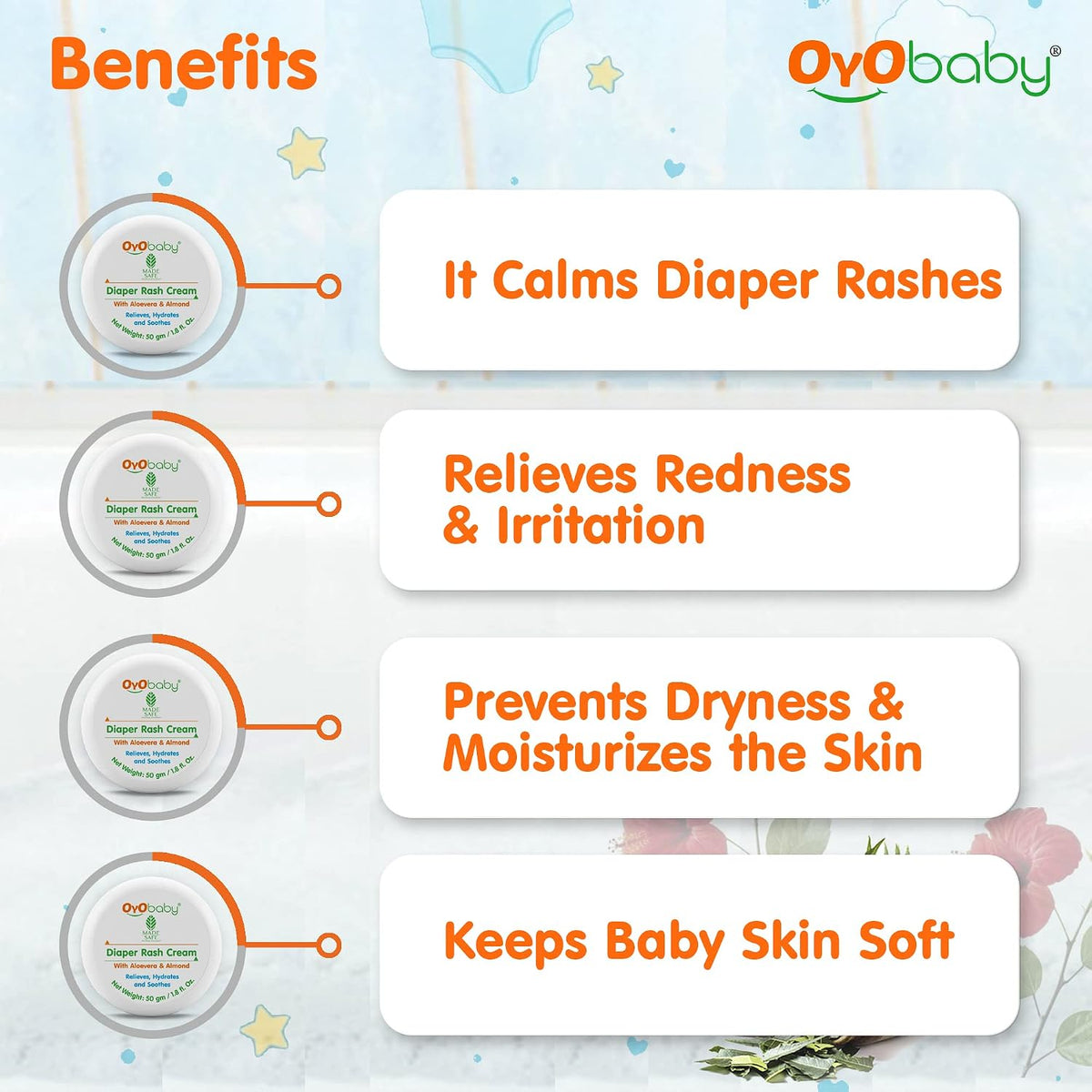 OYO BABY Kids Combo Set BABY Talc Free Baby Powder & BABY Diaper Rash Cream Pack Of 1