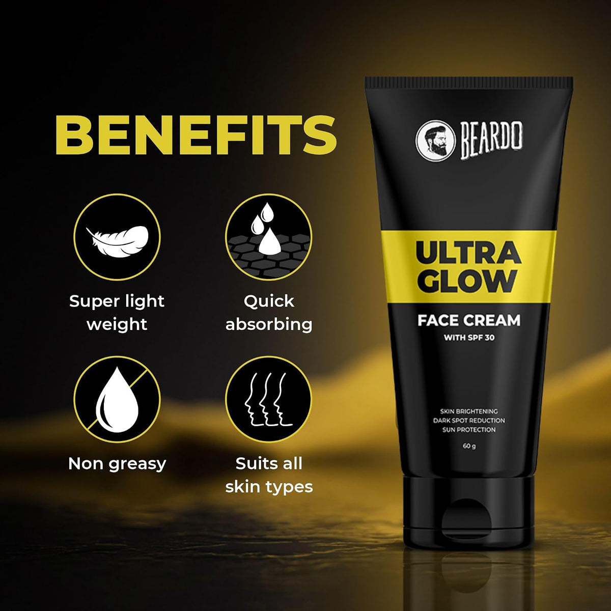 Beardo Ultraglow All in One Face Cream For Men with SPF 30, 60g | Aloe Vera With Vitamin E for Skin Brightening & Dark Spots Reduction