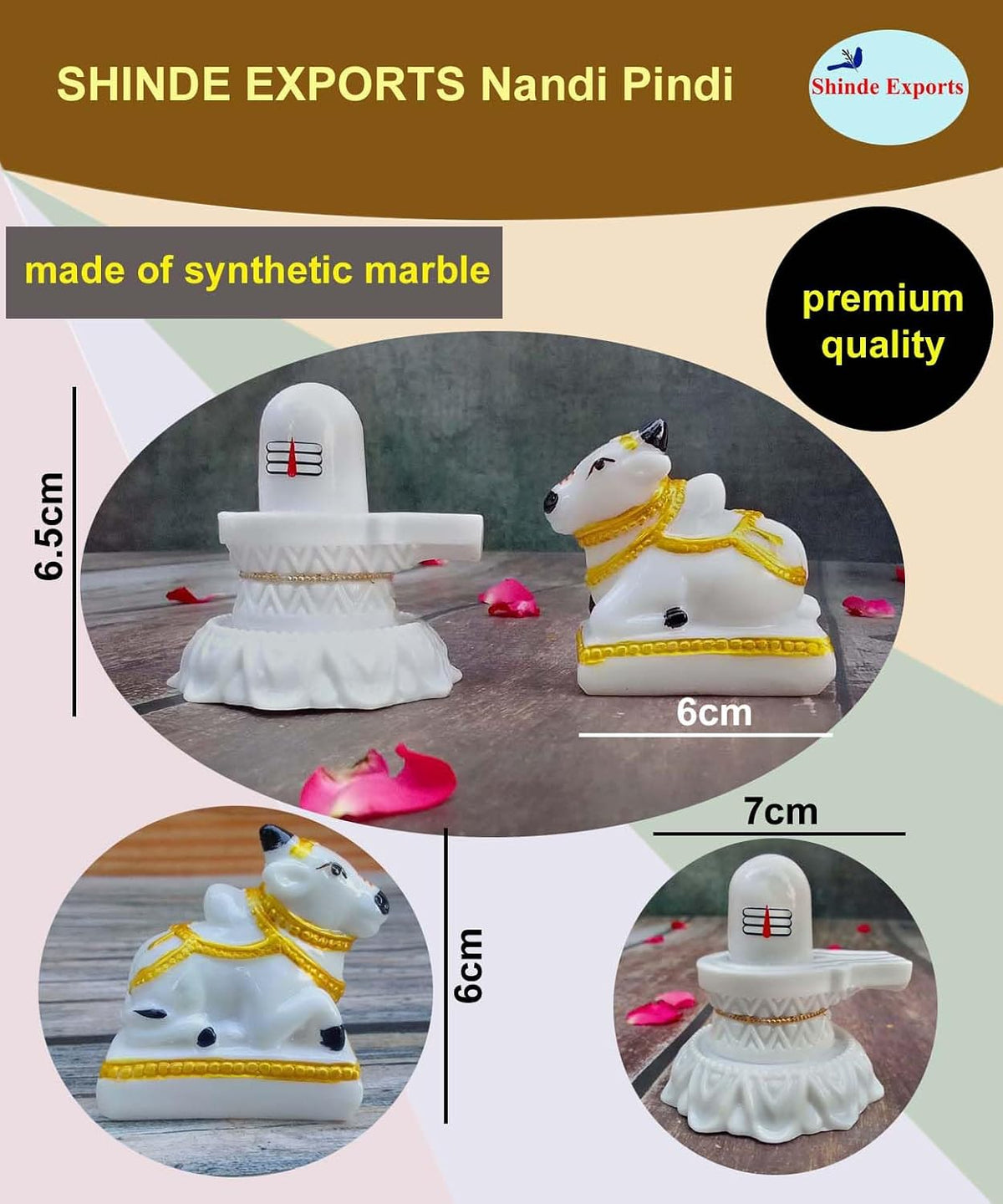 SHINDE EXPORTS shivling with Nandi Set for Home puja Small 6cm (White) (Nandi & Shivling)