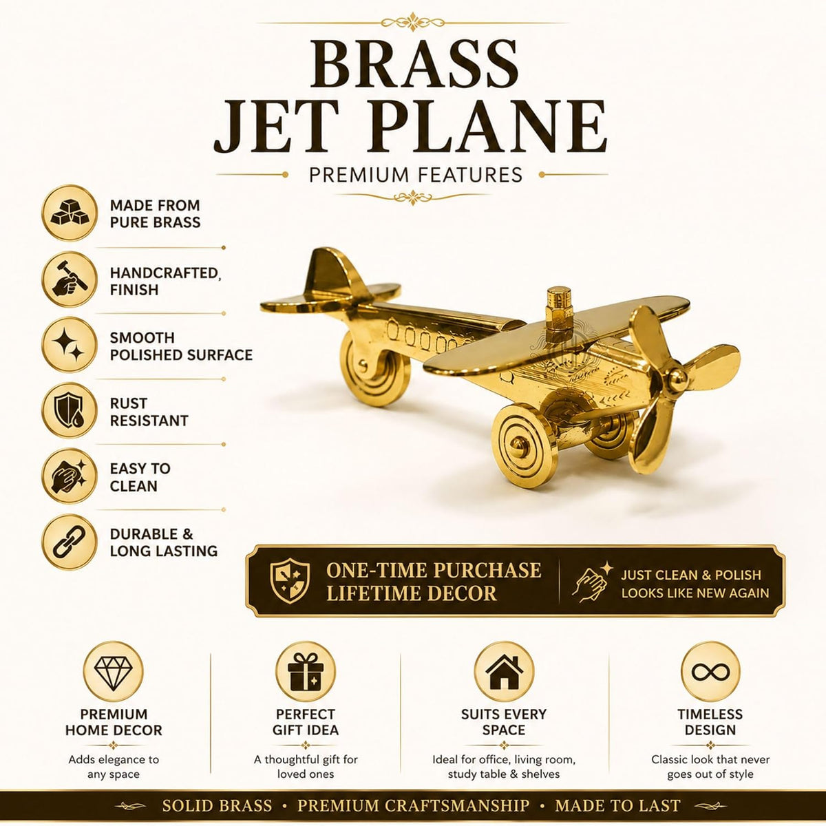 DSH Brass Jet Plane Table Top Decorative Showpiece for Home Decor & showpiece Office Tabletop Miniature Statue Decor Item.(F20-05-Big)