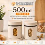 E-COSMOS® 500 ml Plastic Kitchen Storage Container Pack of 2 - Airtight Oval Container with Clear Window for Snacks, Tea, Coffee & Dry Fruits (Multicolor) (Pack Of 2, 500, Milliliters)