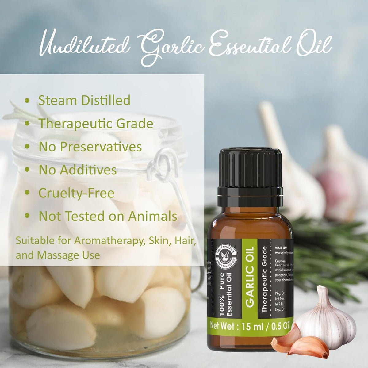 Holy Natural Garlic Essential Oil 15ml (with Dropper Plug).
