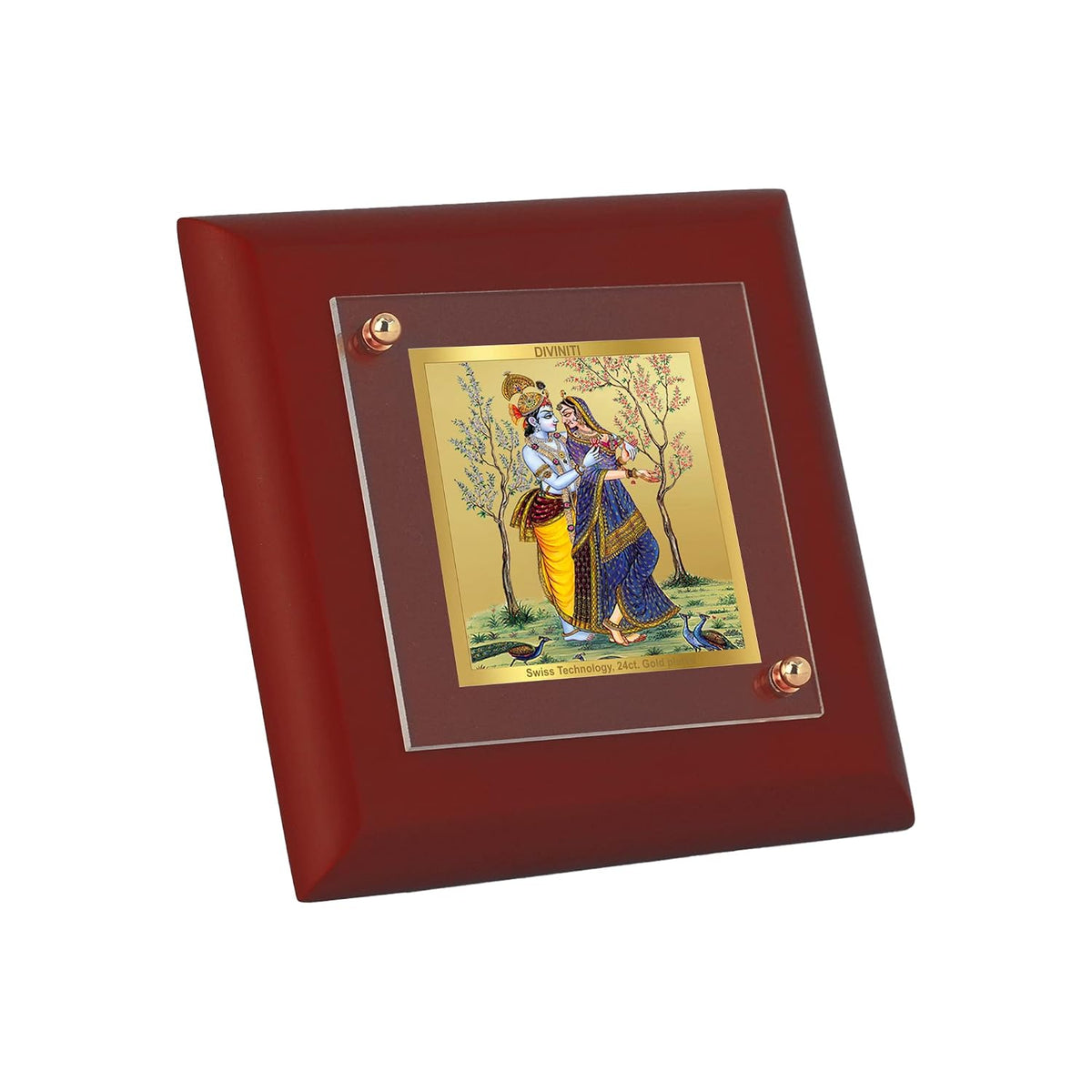 DIVINITI Radha Krishna 24K Gold Plated MDF Photo Frame|Premium Religious Table Top Frame for Home, Office & Prayer Room|Luxury Spiritual Gift Item for Housewarming, Festive Gifting|10 x 10 CM