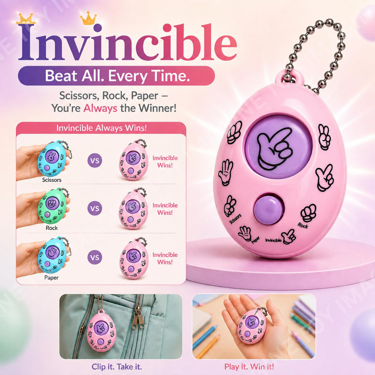 Toy Imagine Rock Paper Scissors Game Keychains for Kids, Pack of 10