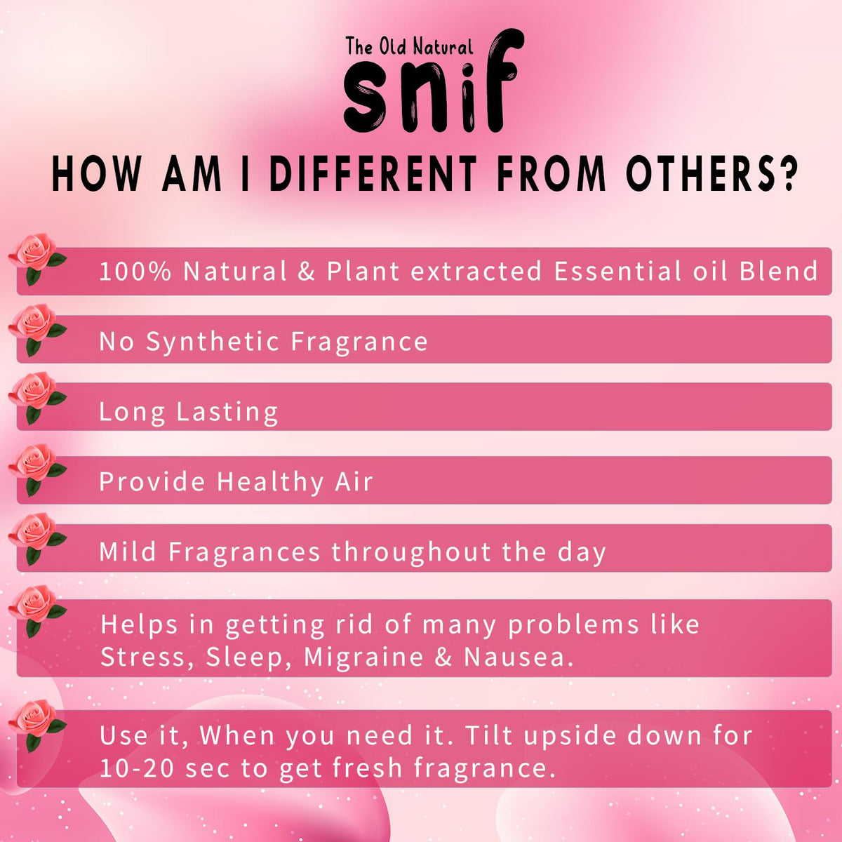 The Old Natural Snif Car Perfume With Essential Oils | Car Perfume Diffuser With 15ml Refill Pack | Blue Water, White Oudh and Plum Rose (Pack Of 3, 60ml)