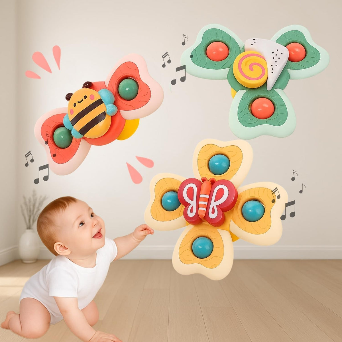 Toy Imagine Insect-Themed Suction Spinner Toys for Babies & Toddlers