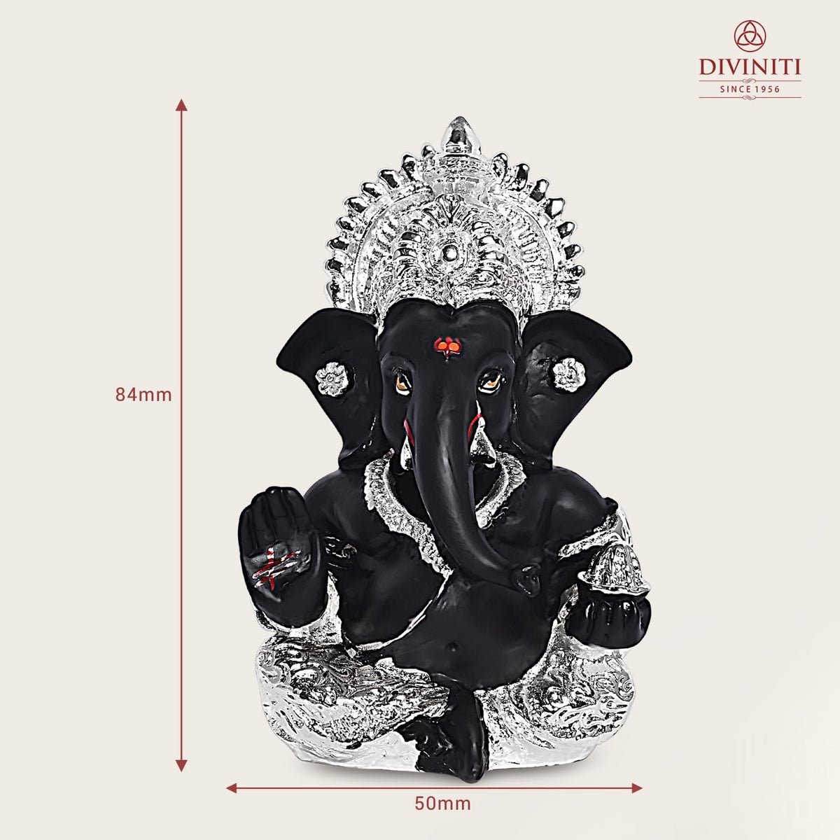 DIVINITI 999 Silver Plated Resin Lord Ganesha Idol for Car Dashboard, Tabletop|Ganesh Statue for Good Luck and Success|Ganpati Murti for Home Decor Mandir, Office Desk Puja Gift Black (8.4x4.2cm)