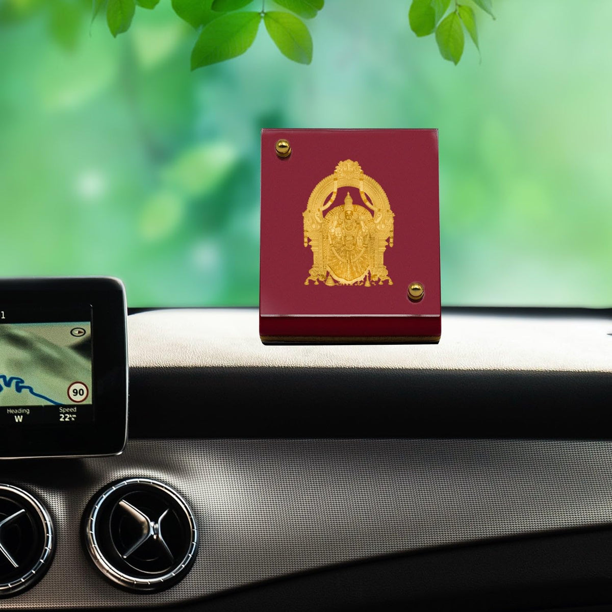 Diviniti 24K Gold Plated Padmavathi Frame for Car Dashboard Home Decor Table Office MDF 1B Royal Car Frame with 24K Gold Plated Foil Religious Frame for Puja Festival Gift (6.5 CM x 5.5 CM)
