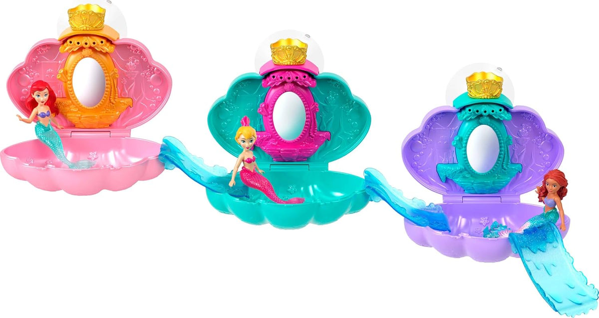 Mattel Disney Princess Mermaid Bath Surprise Small Dolls & Accessories in Shell Playsets with Slides, Inspired by Disney Movies