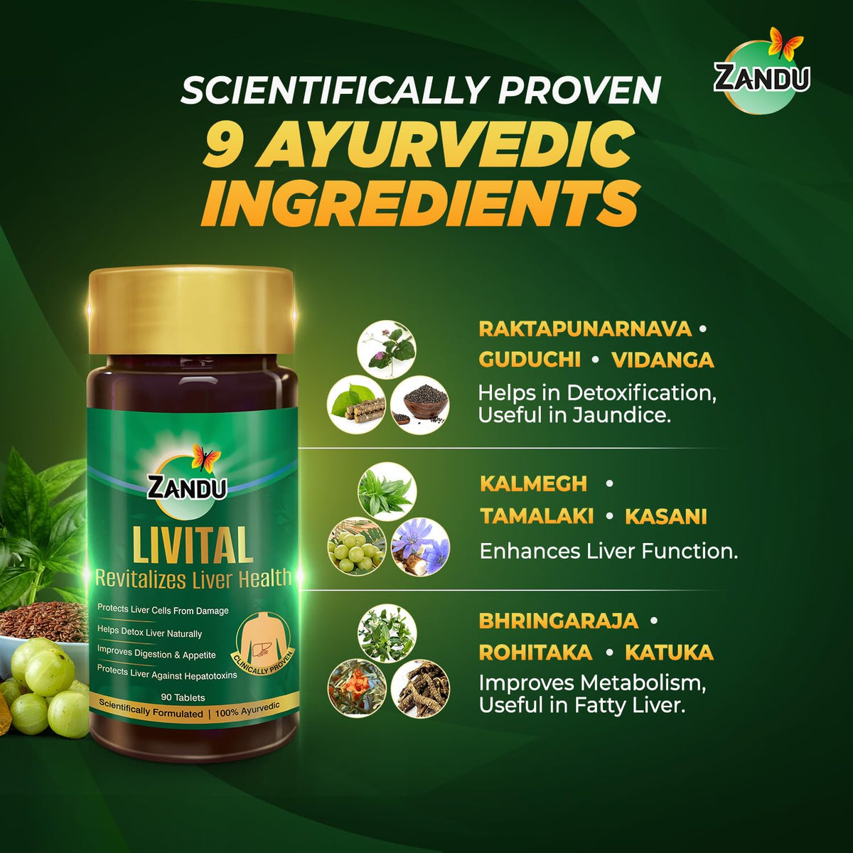 Zandu Livital Liver Detox Tablets – Clinically Proven for Liver Detox & Health Support in 2 Months | 90 Tabs X 2 | 100% Ayurvedic Formula with Bhringaraj & Guduchi | Ayurvedic Alternative to Milk Thistle