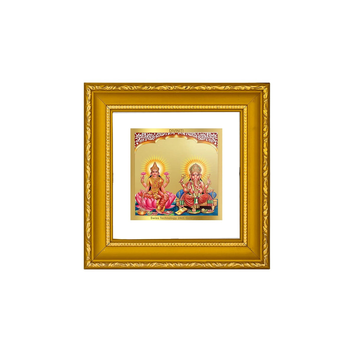 DIVINITI Lakshmi & Ganesha Gold Plated Wall Photo Frame, Table Décor| DG Frame 101 Size 1A and 24K Gold Plated Foil| Religious Photo Frame Idol For Pooja, Gifts Items (10 CM X 10 CM)